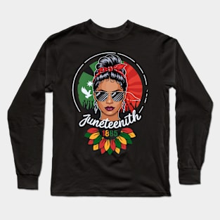 Juneteenth celebration day messy bun woman Long Sleeve T-Shirt